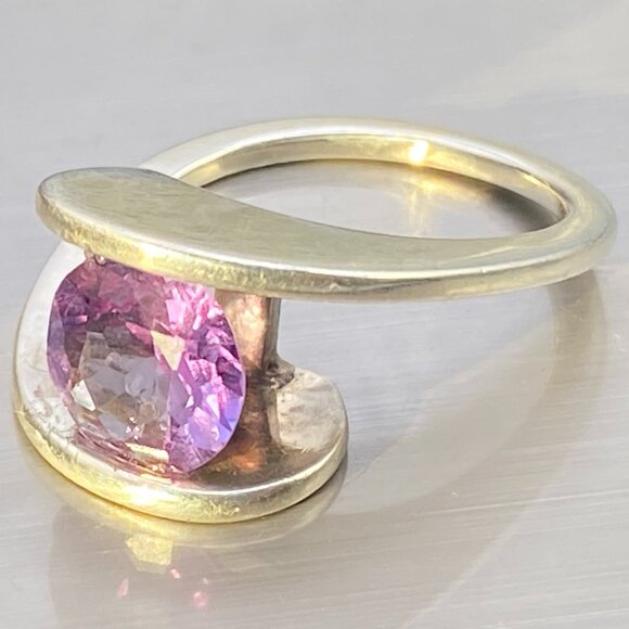 Rare Blue Purple Topaz Sterling Silver Modernist Ring Sz. 8.75 - 7.4 gm 3 Carats - Picture 1 of 16